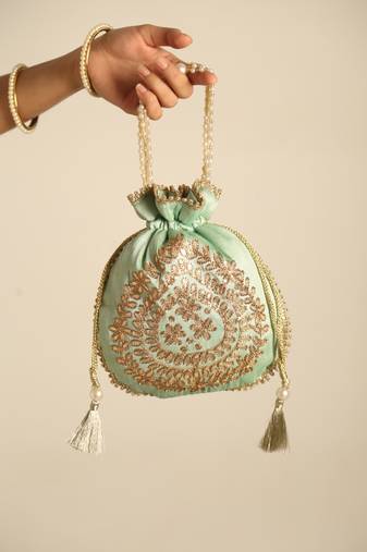 Mint satin potli bag