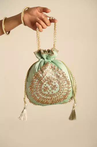 Mint satin potli bag