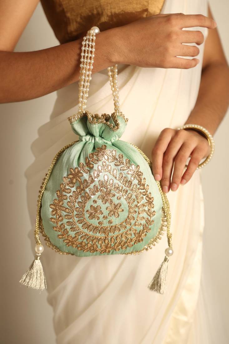 Mint satin potli bag