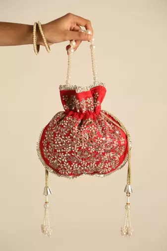 Red satin potli bag