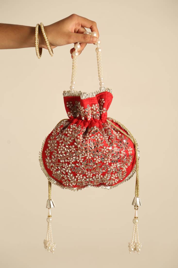Red satin potli bag