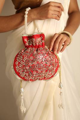 Red satin potli bag 1