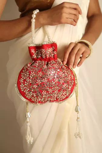 Red satin potli bag