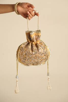 Beige satin potli bag 2