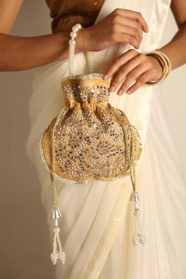 Beige satin potli bag 1