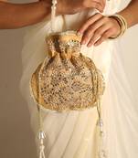 Beige satin potli bag