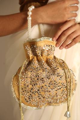 Beige satin potli bag 3