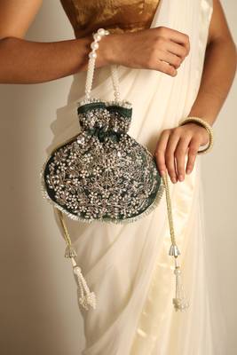 Green satin potli bag 1