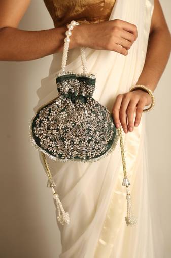 Green satin potli bag
