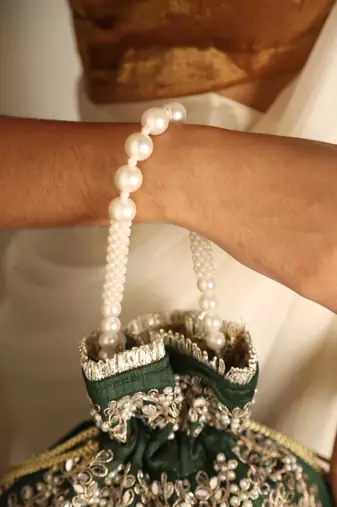 Green satin potli bag