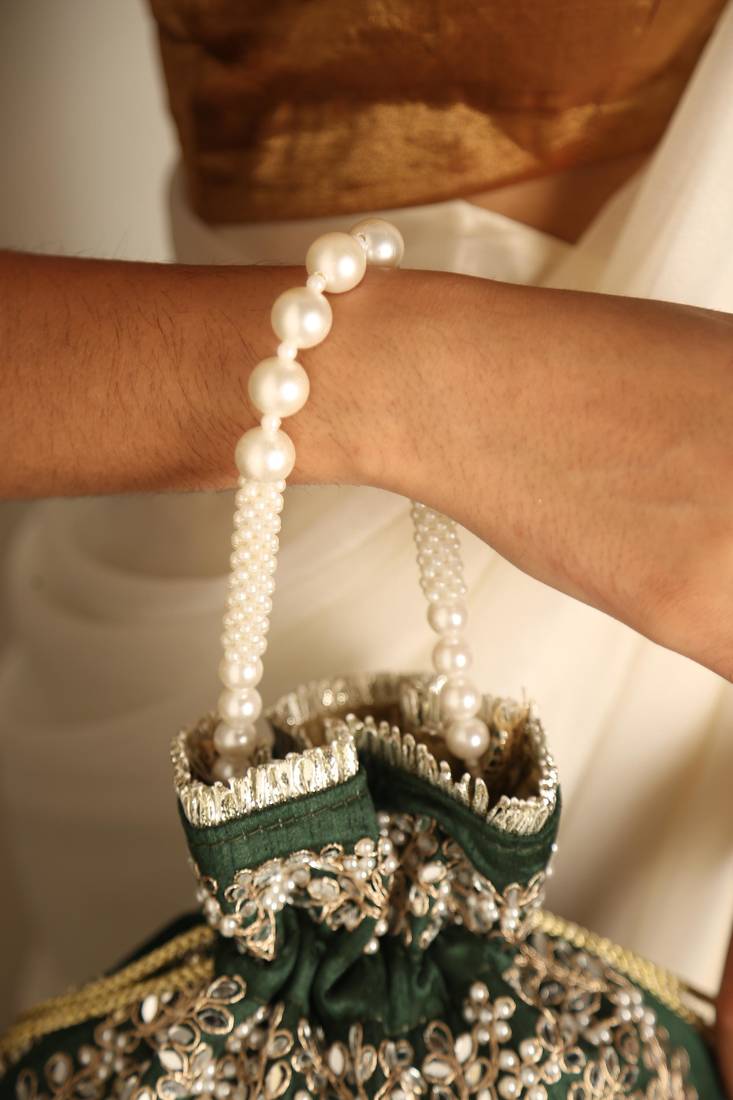 Green satin potli bag