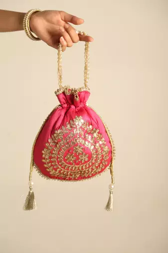Pink satin potli bag