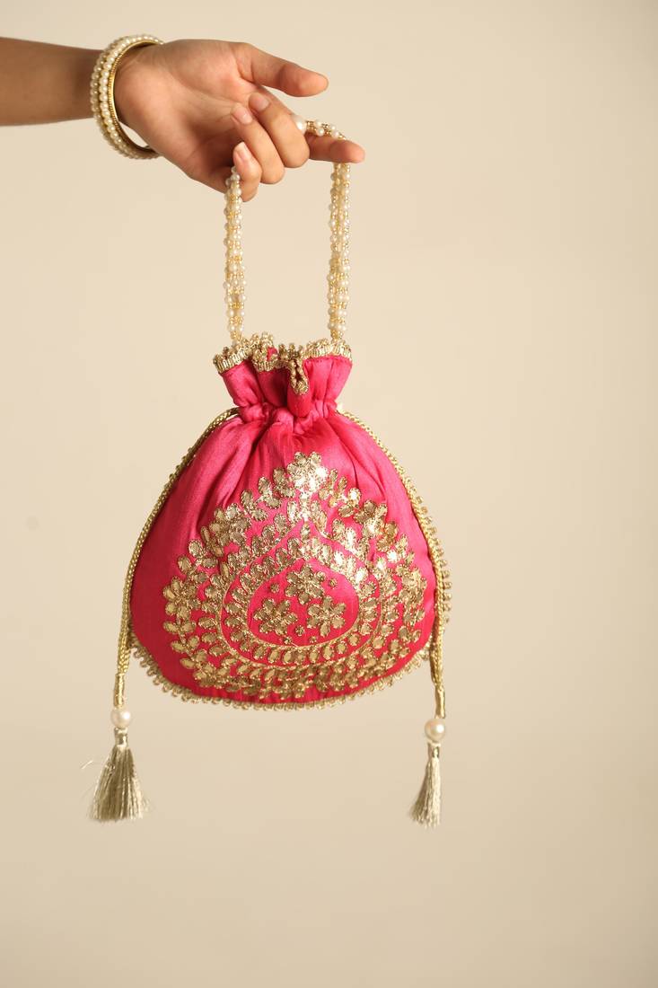 Pink satin potli bag