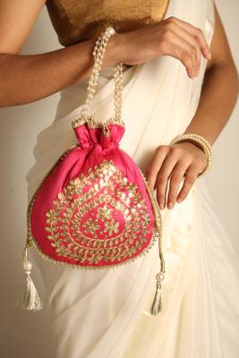 Pink satin potli bag 1