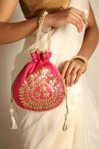 Pink satin potli bag