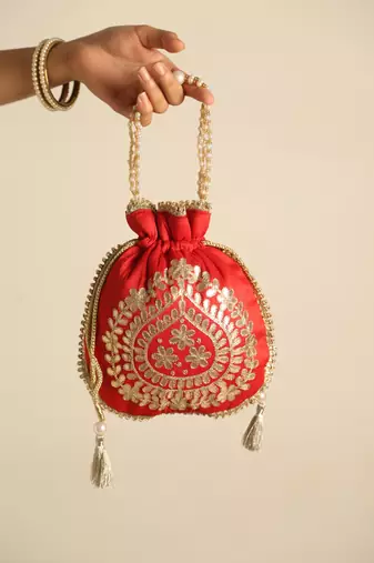 Red satin potli bag