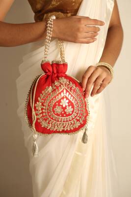 Red satin potli bag 1