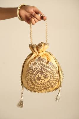 Beige satin potli bag 2