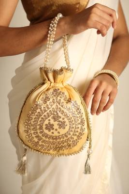 Beige satin potli bag 1