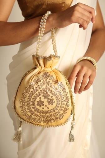 Beige satin potli bag