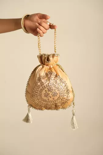 Brown satin potli bag