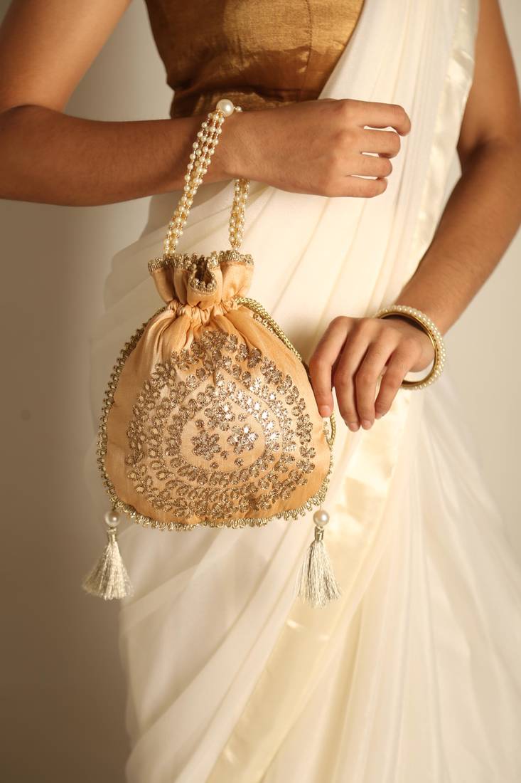 Brown satin potli bag