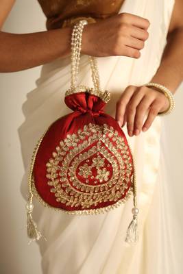 Maroon satin potli bag 1