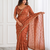 charming rust orange embroidery work with real bits work fendy satin indian designer saree