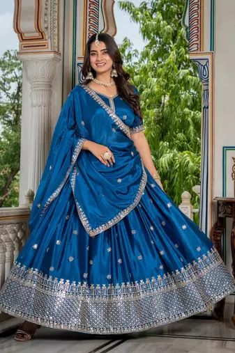 Steel Rama Sequined Lehenga Choli with dupatta