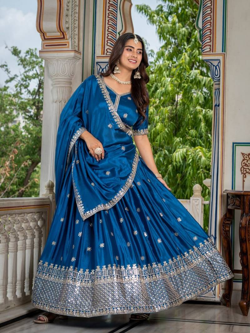 Steel Rama Sequined Lehenga Choli with dupatta