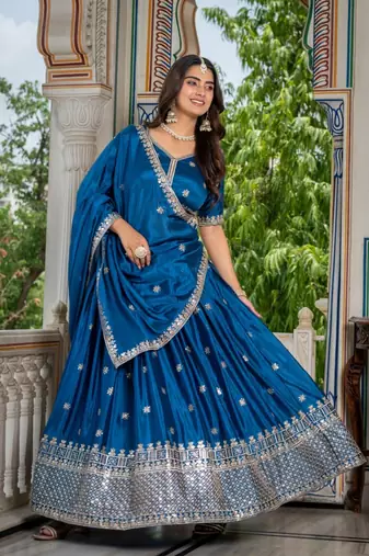 Steel Rama Sequined Lehenga Choli with dupatta