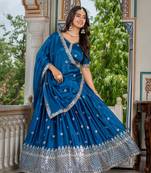Steel Rama Sequined Lehenga Choli with dupatta