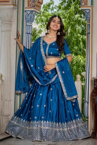 Steel Rama Sequined Lehenga Choli with dupatta