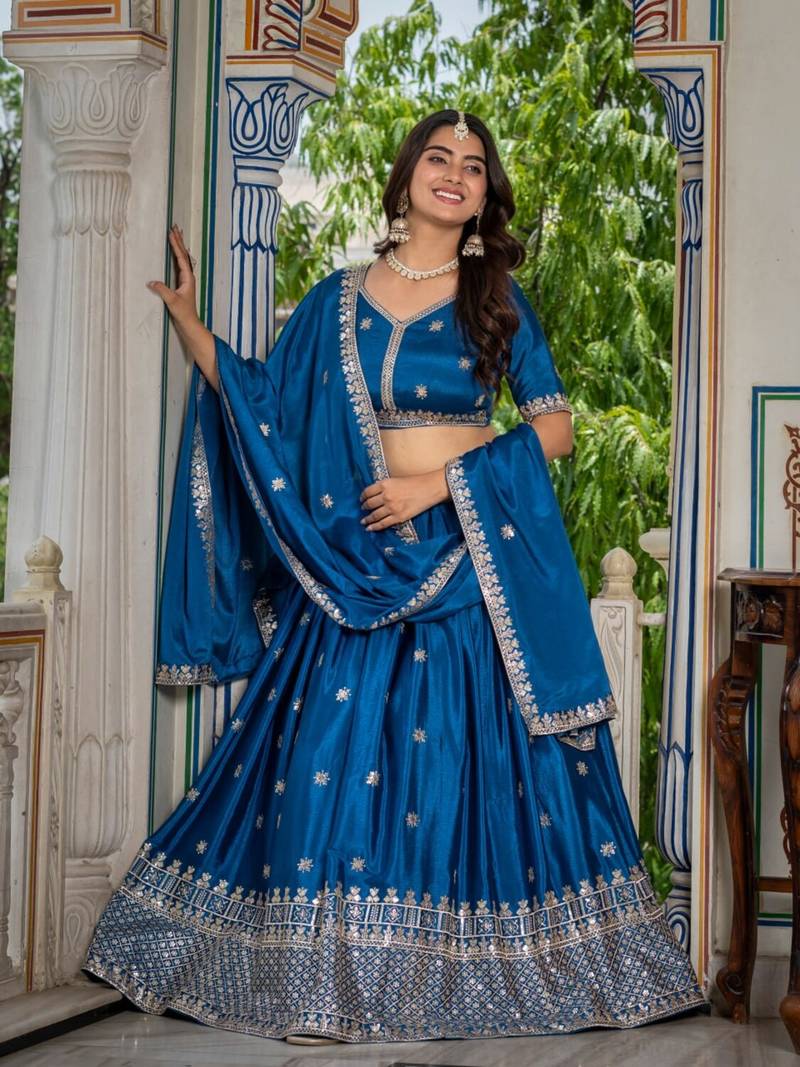 Steel Rama Sequined Lehenga Choli with dupatta