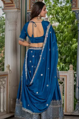 Steel Rama Sequined Lehenga Choli with dupatta