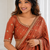 charming rust orange embroidery work with real bits work fendy satin indian designer saree