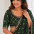 colorful bottle green embroidery work with real bits work fendy satin indian ceremonian saree
