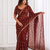 comely maroon embroidery work with real bits work fendy satin indian designer bollywood saree