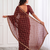 comely maroon embroidery work with real bits work fendy satin indian designer bollywood saree