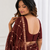 comely maroon embroidery work with real bits work fendy satin indian designer bollywood saree