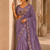 attractive lavender embroidery work with real bits work fendy satin indian wedding saree