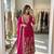 Rani-pink faux georgette embroidered flared gown set