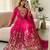 Rani-pink faux georgette embroidered flared gown set