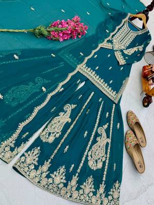 Teal faux georgette embroidered sharara set 3