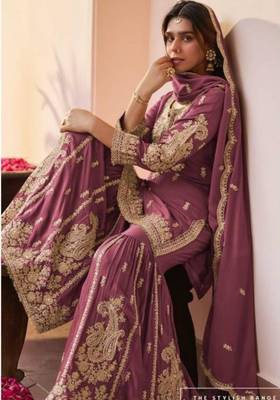 Mauve faux georgette embroidered sharara set 2