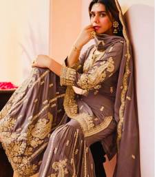 Brown faux georgette embroidered sharara set
