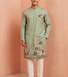 Men polystar & satin silk beads & embroidered work kurta set