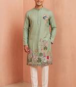 Men polystar & satin silk beads & embroidered work kurta set