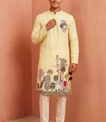 Men polystar & satin silk beads & embroidered work kurta set