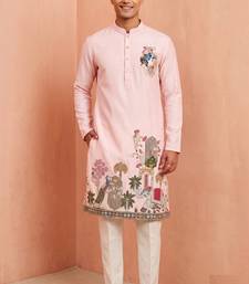 Men polystar & satin silk beads & embroidered work kurta set